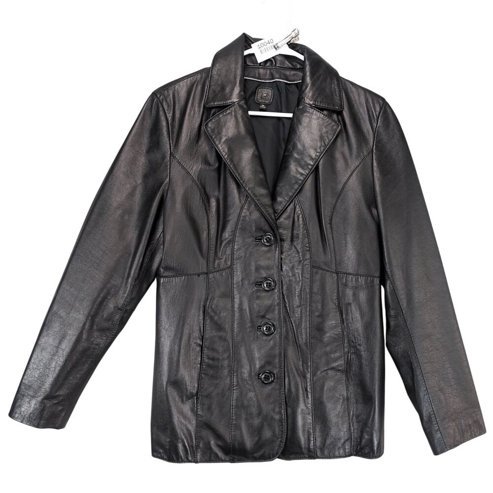 Wilson's Women's M Button Front Black‎ Leather Jacket, Blazer Style, Streetwear